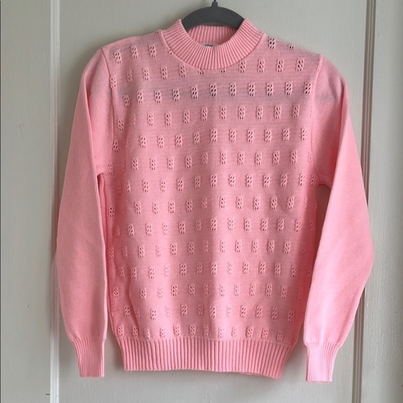 Vintage Sweaters - Vintage 80s Knit Mockneck Made in Ireland Bright Pink Women's Sweater Acrylic
